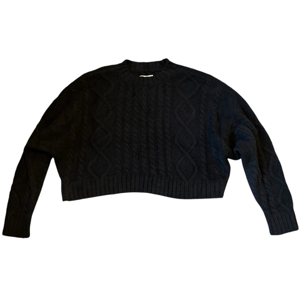 NWT Aerie Black Cable‎ Knit Women's Cropped Sweater Large